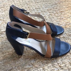 Boden Colourblock Sandal Heels Navy Blue Tan
